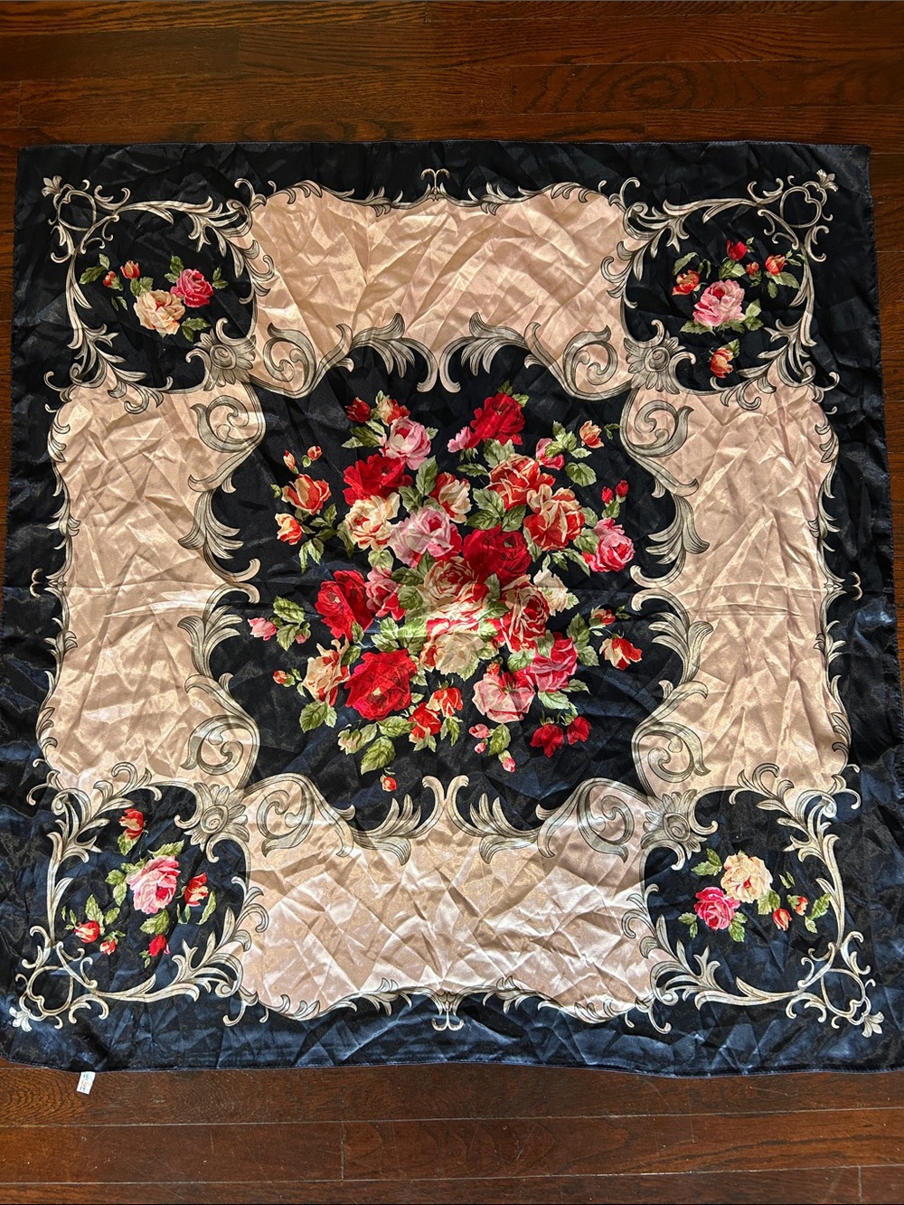 Floral Navy, Pink, Red Roses - 100% Silk Scarf